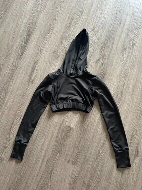 Long Sleeve Hooded Crop Top with Mesh Black BCBGeneration Size Small